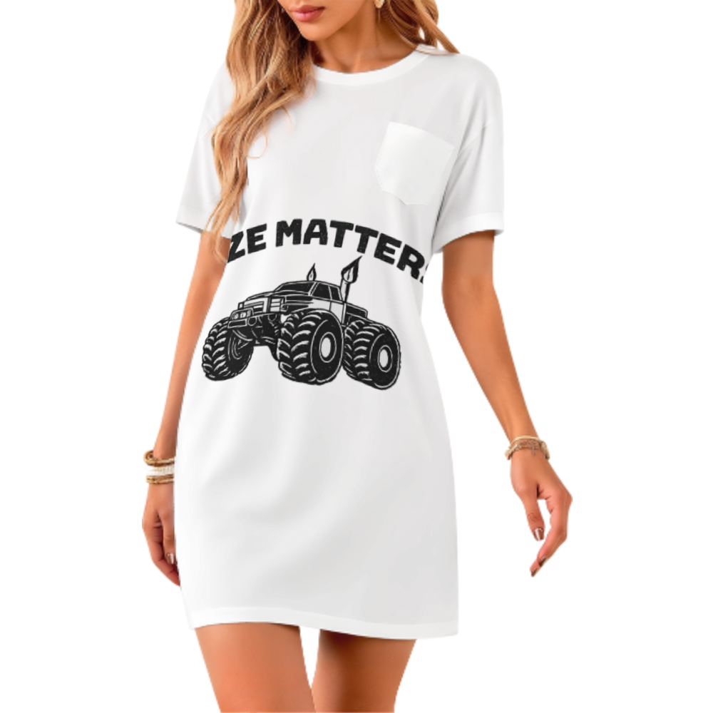 Size Matters Monster Truck Graphic T-Shirt Dress – Funny Off-Road Oversized Casual Tee for Truck Lovers(z378)
