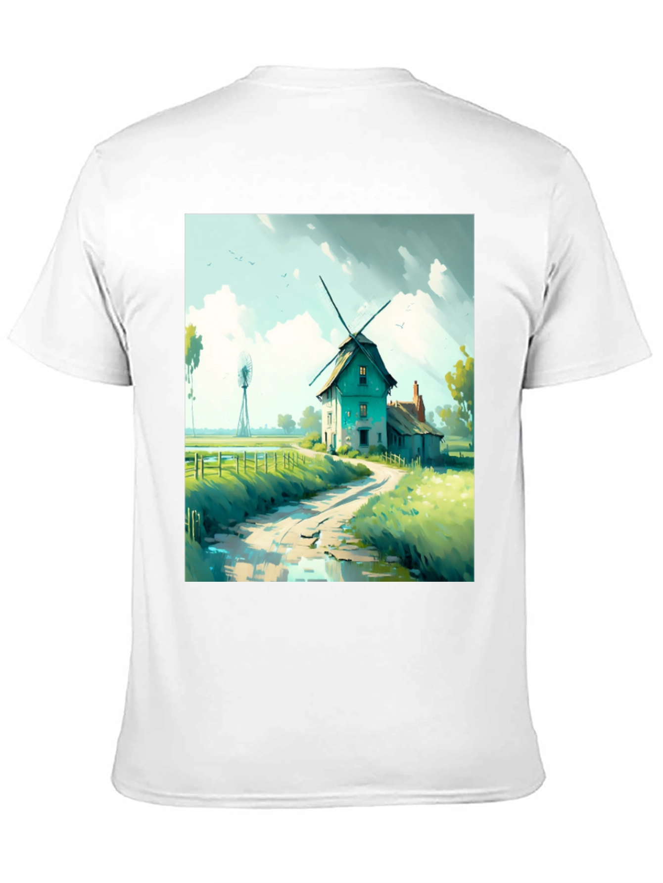 Windmill Landscape Graphic Tee - Black Cotton Blend