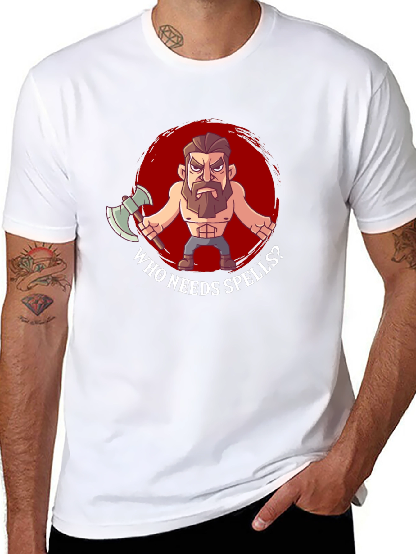 Who Needs Spells? T-Shirt - Barbarian Design