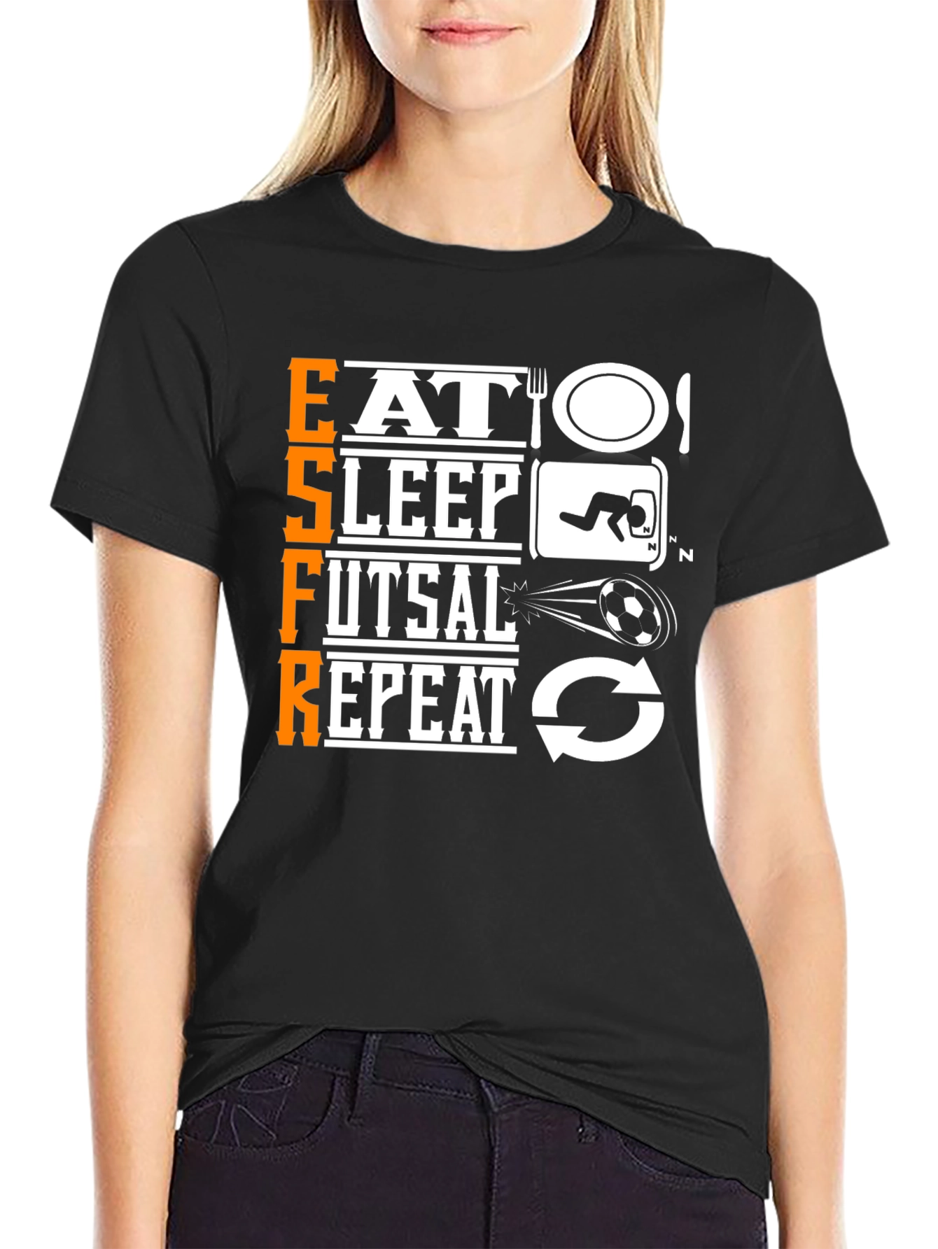 Eat Sleep Futsal Repeat Black Graphic T-Shirt