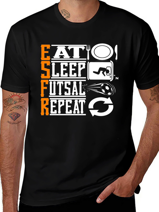 Eat Sleep Futsal Repeat Black Graphic T-Shirt