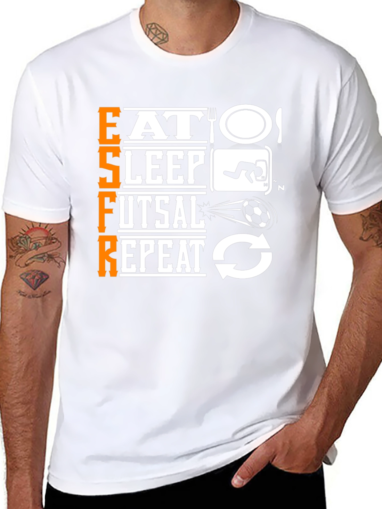 Eat Sleep Futsal Repeat Black Graphic T-Shirt