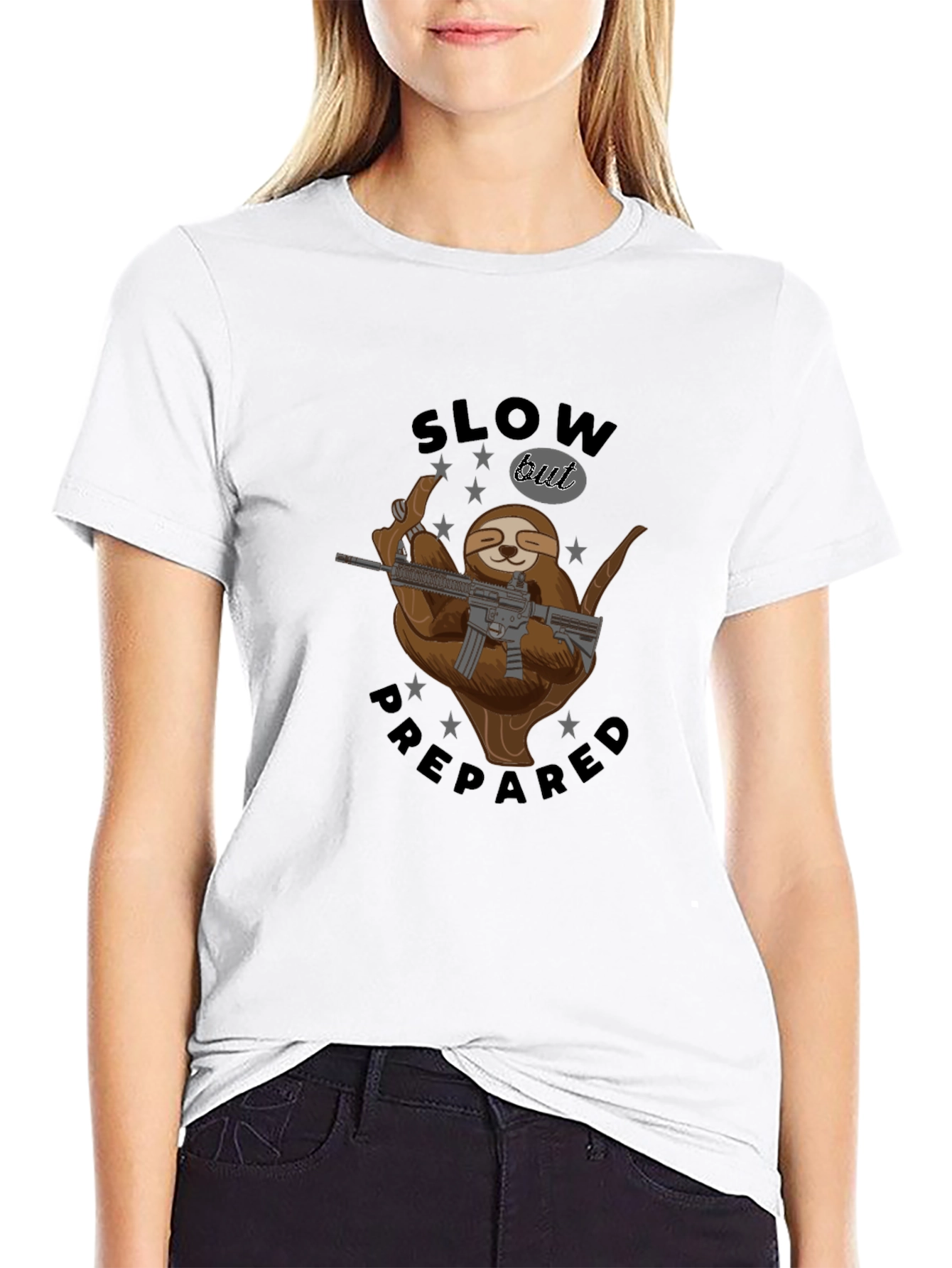 Slow But Prepared Sloth Graphic Tee - Black