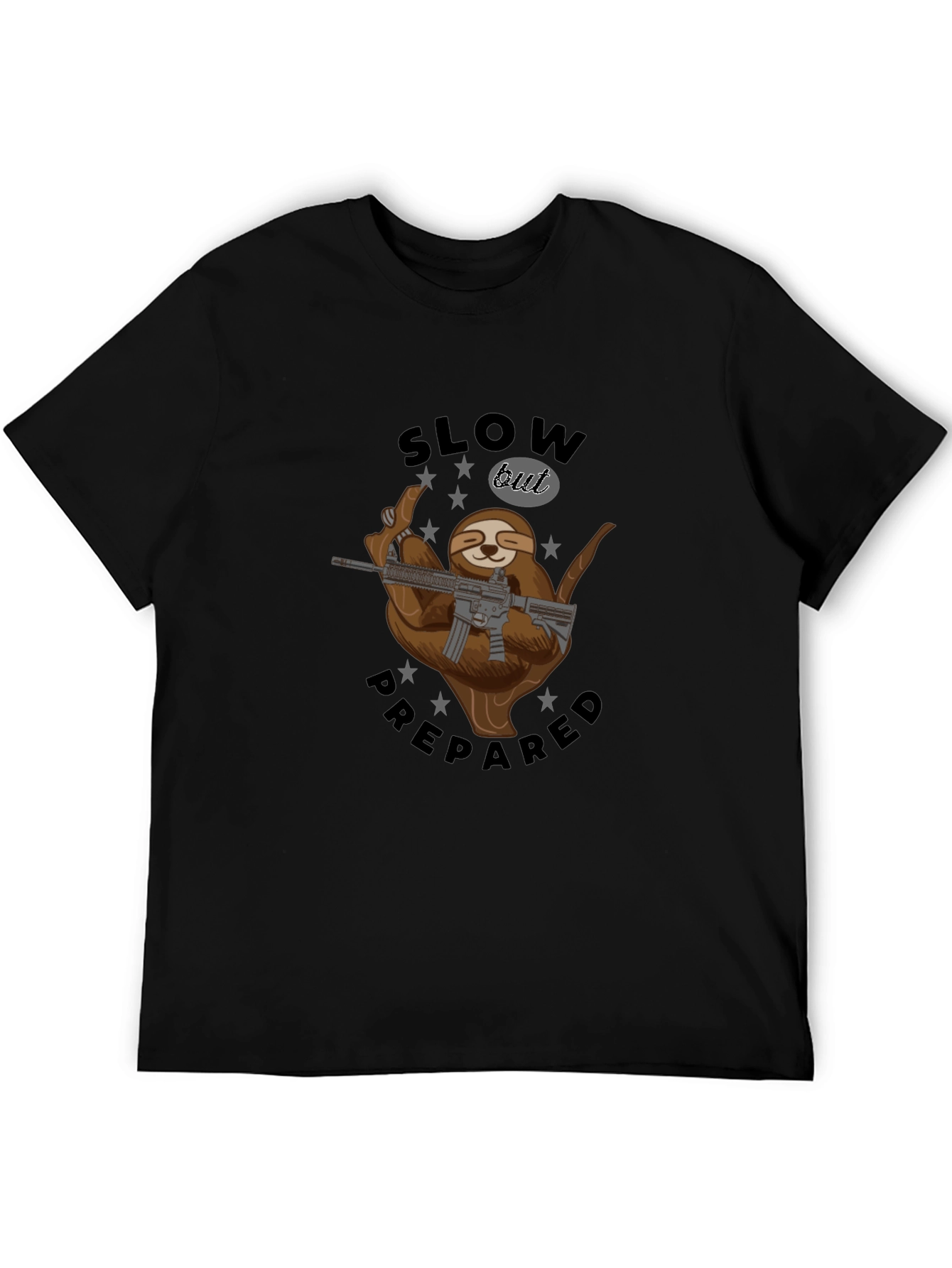 Slow But Prepared Sloth Graphic Tee - Black