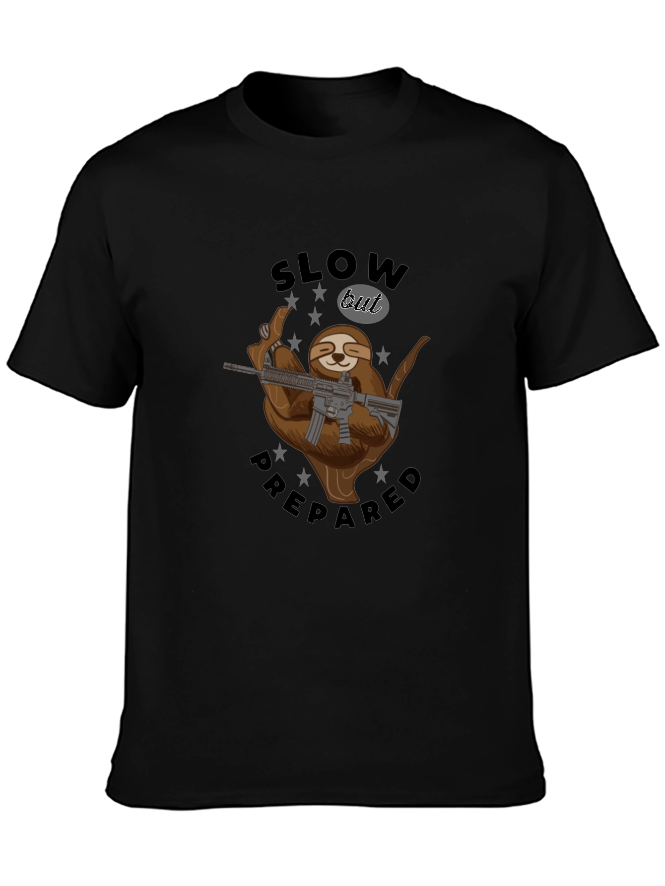 Slow But Prepared Sloth Graphic Tee - Black