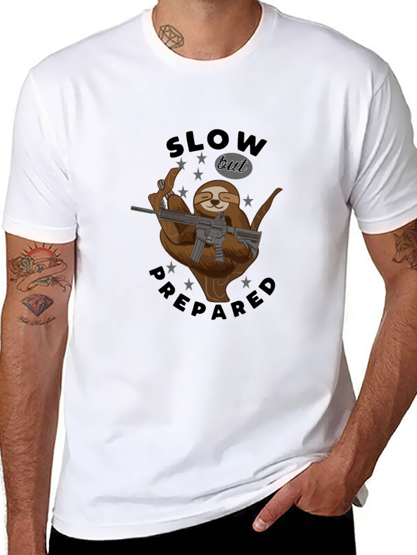 Slow But Prepared Sloth Graphic Tee - Black