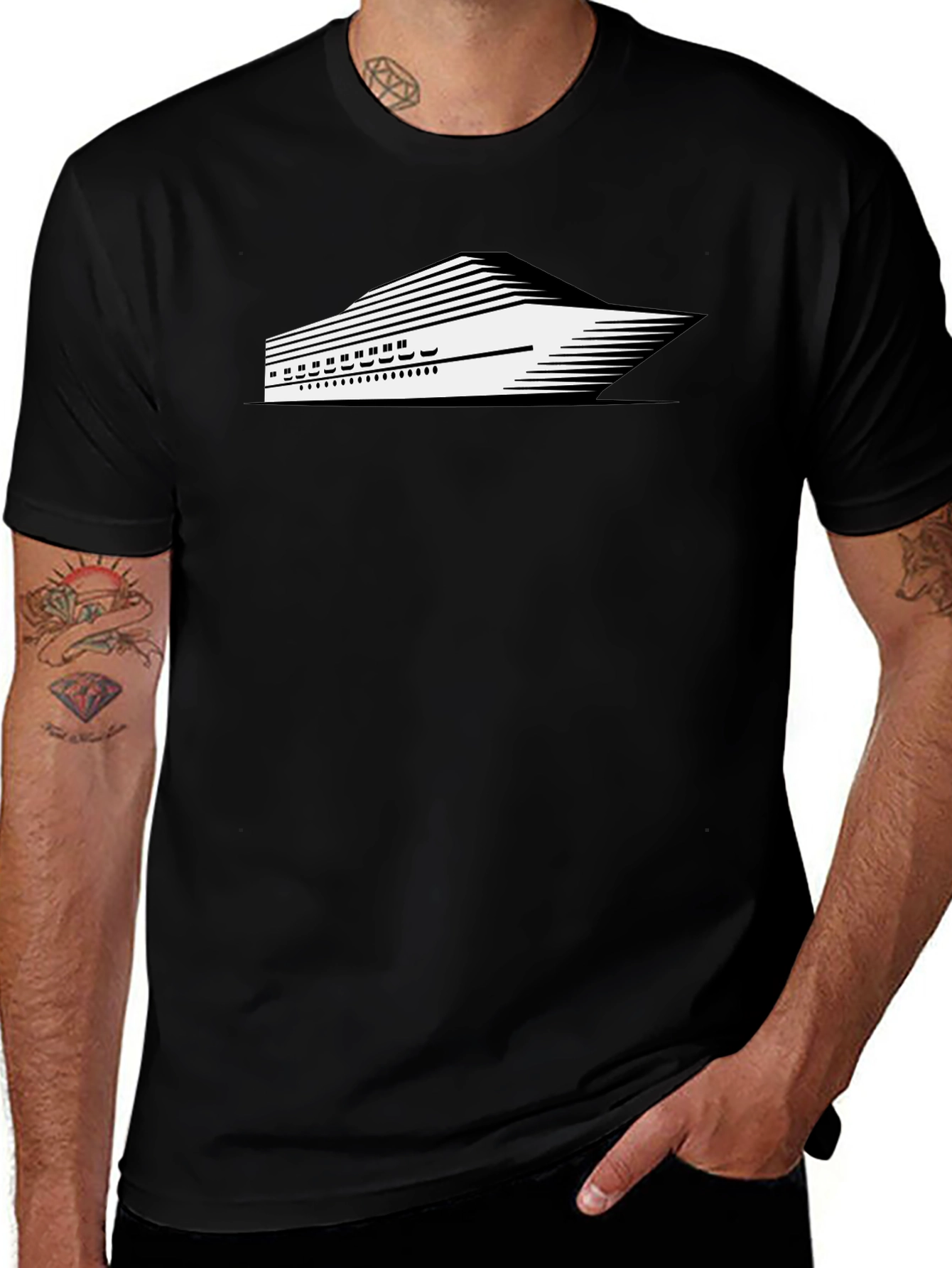 Modern Cruise Ship Graphic Tee - Black