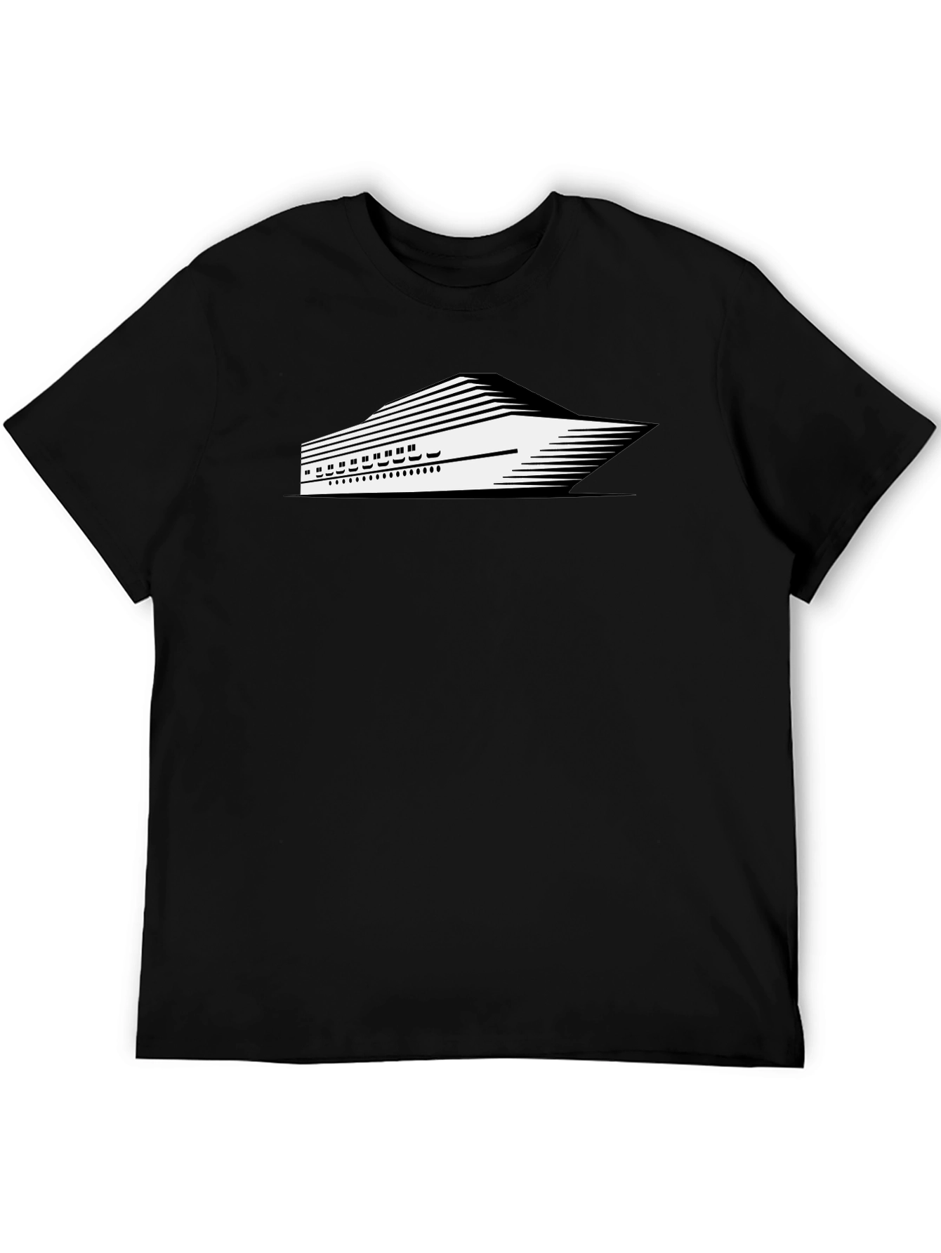 Modern Cruise Ship Graphic Tee - Black