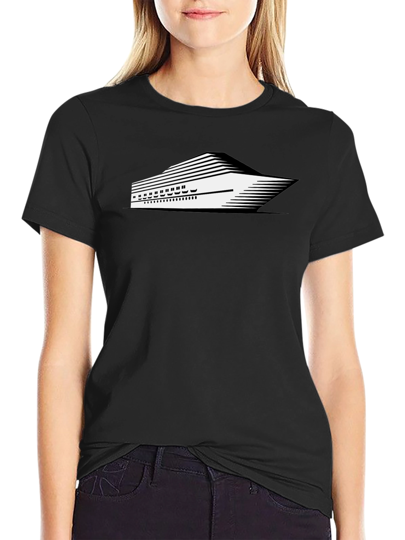 Modern Cruise Ship Graphic Tee - Black