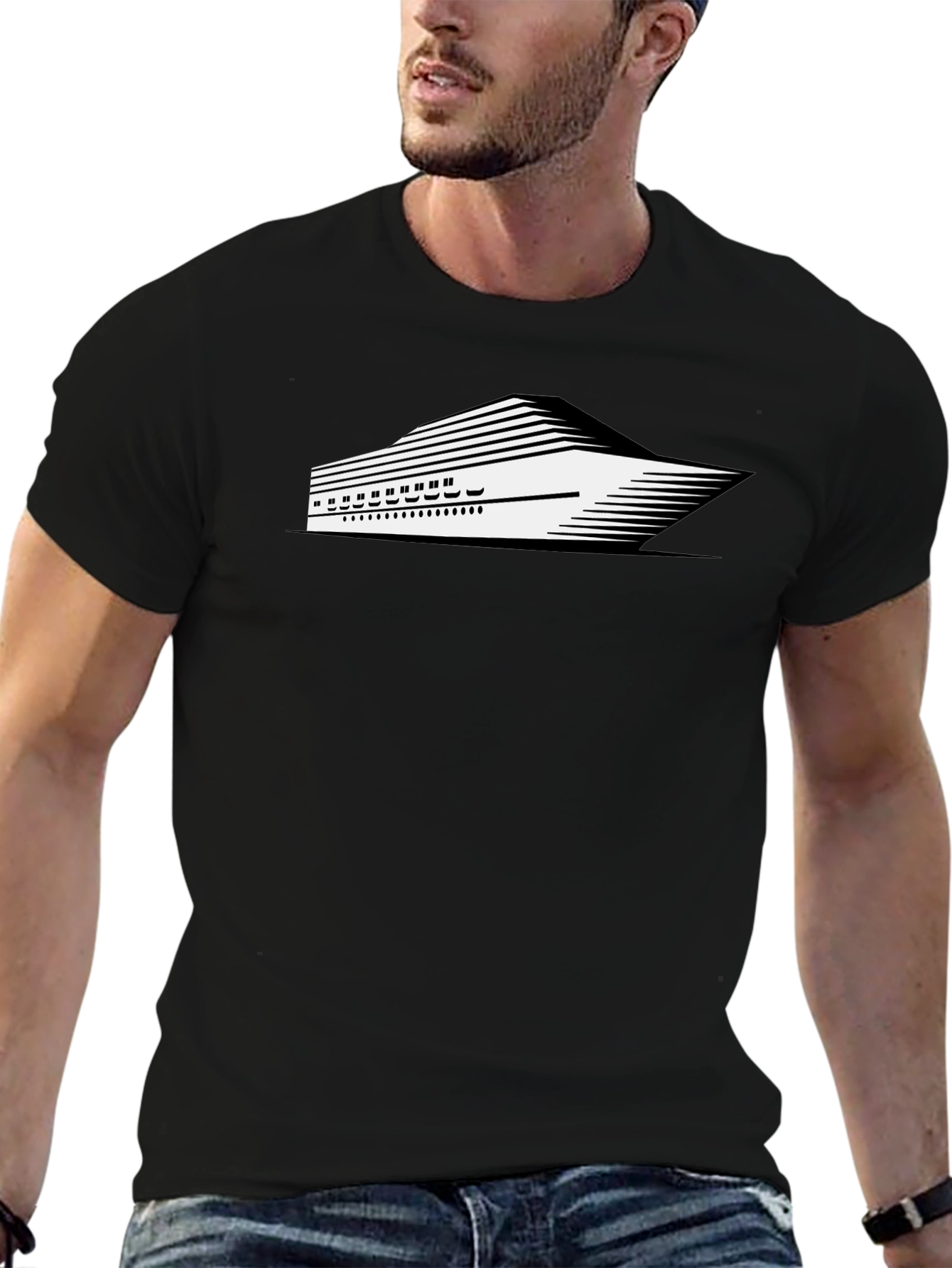 Modern Cruise Ship Graphic Tee - Black