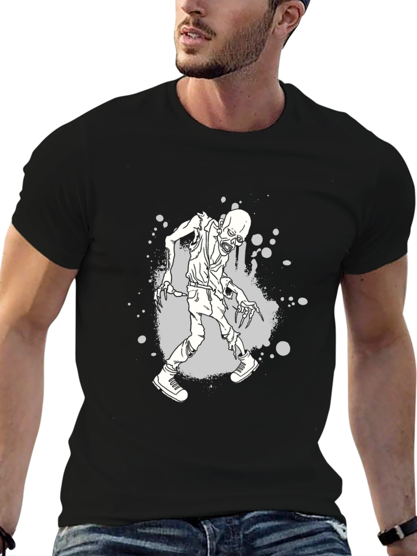 Zombie Graphic Print Black T-Shirt