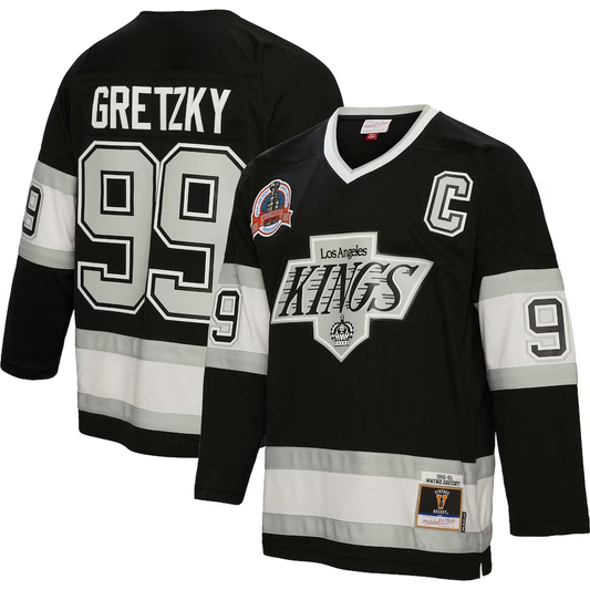 Men's Los Angeles Kings Wayne Gretzky Mitchell #99 Ness Black Big & Tall 1992/93 Blue Line Player Jerseys