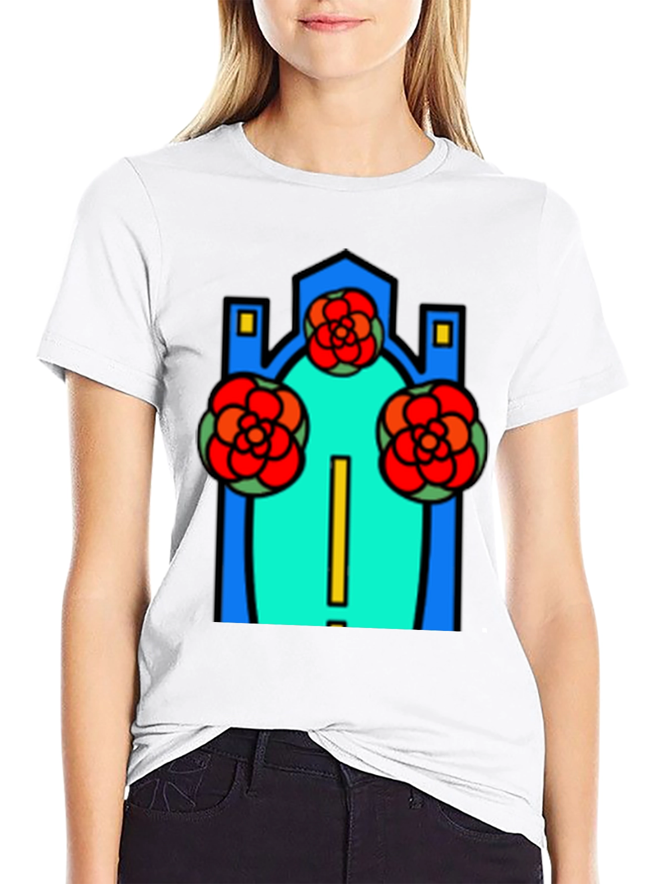 Abstract Floral Graphic Print Black Tee