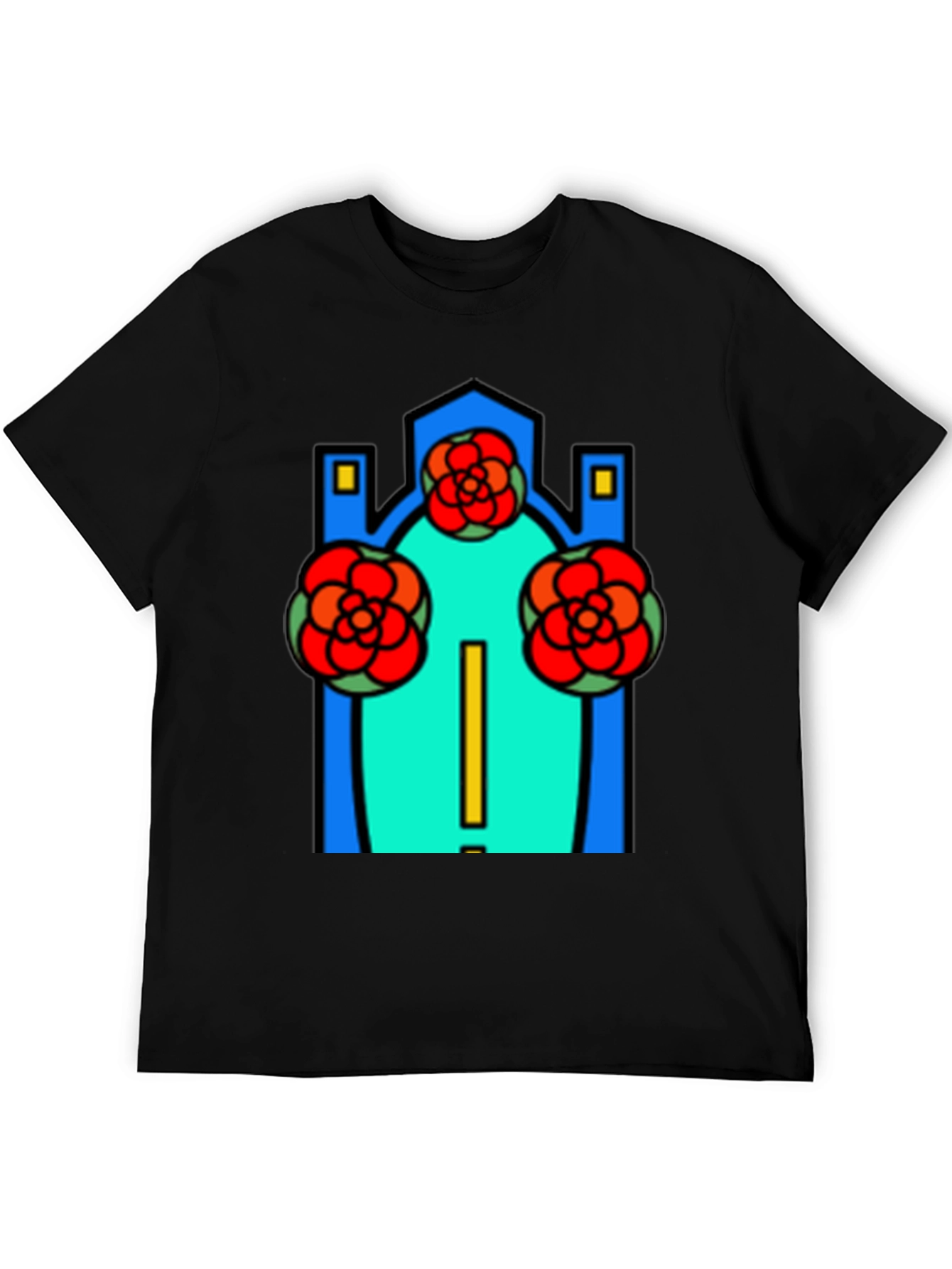 Abstract Floral Graphic Print Black Tee