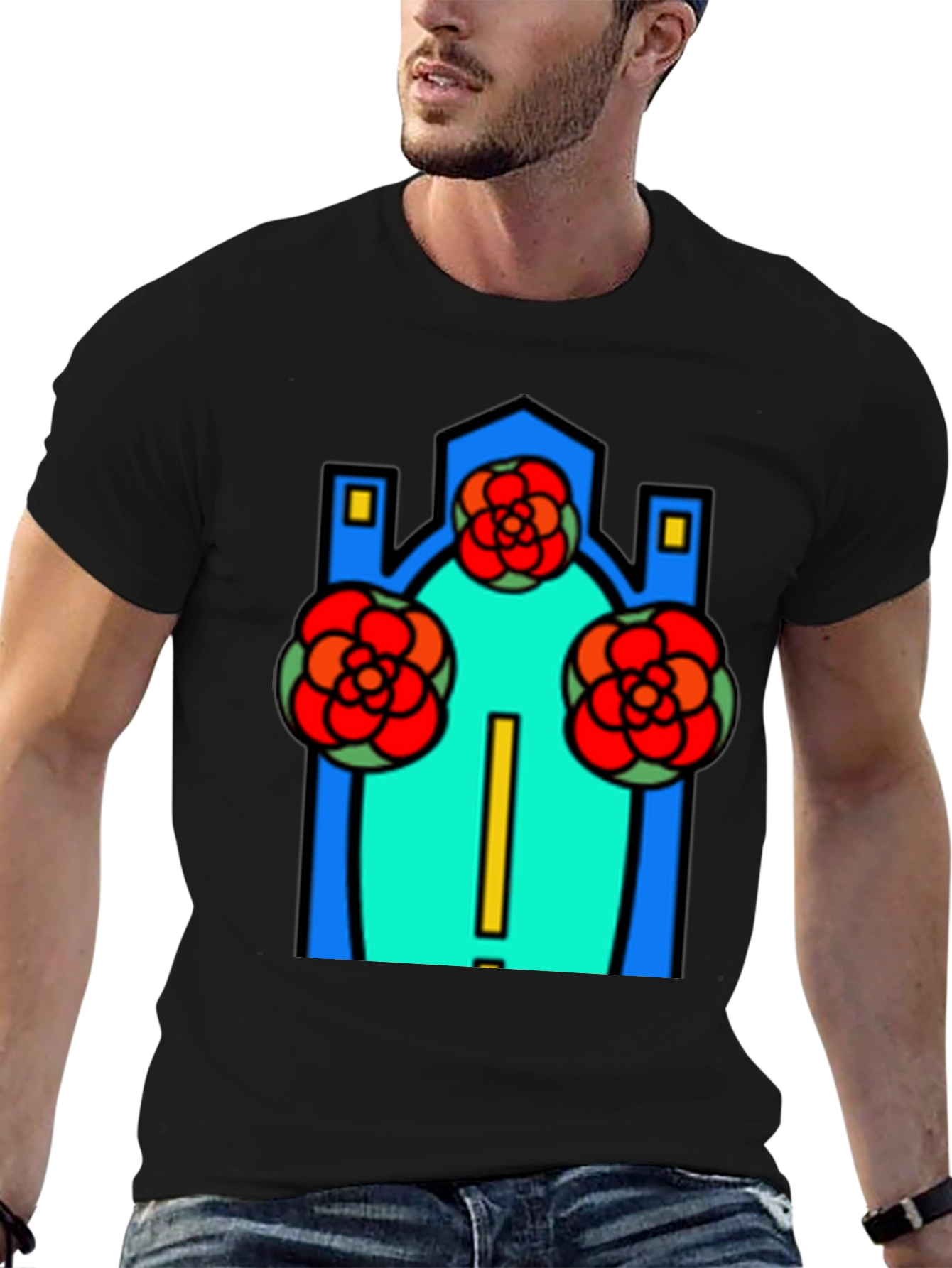 Abstract Floral Graphic Print Black Tee