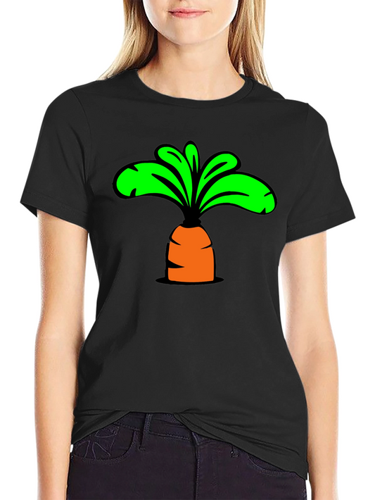 Cartoon Carrot Graphic Tee - Black Cotton T-Shirt