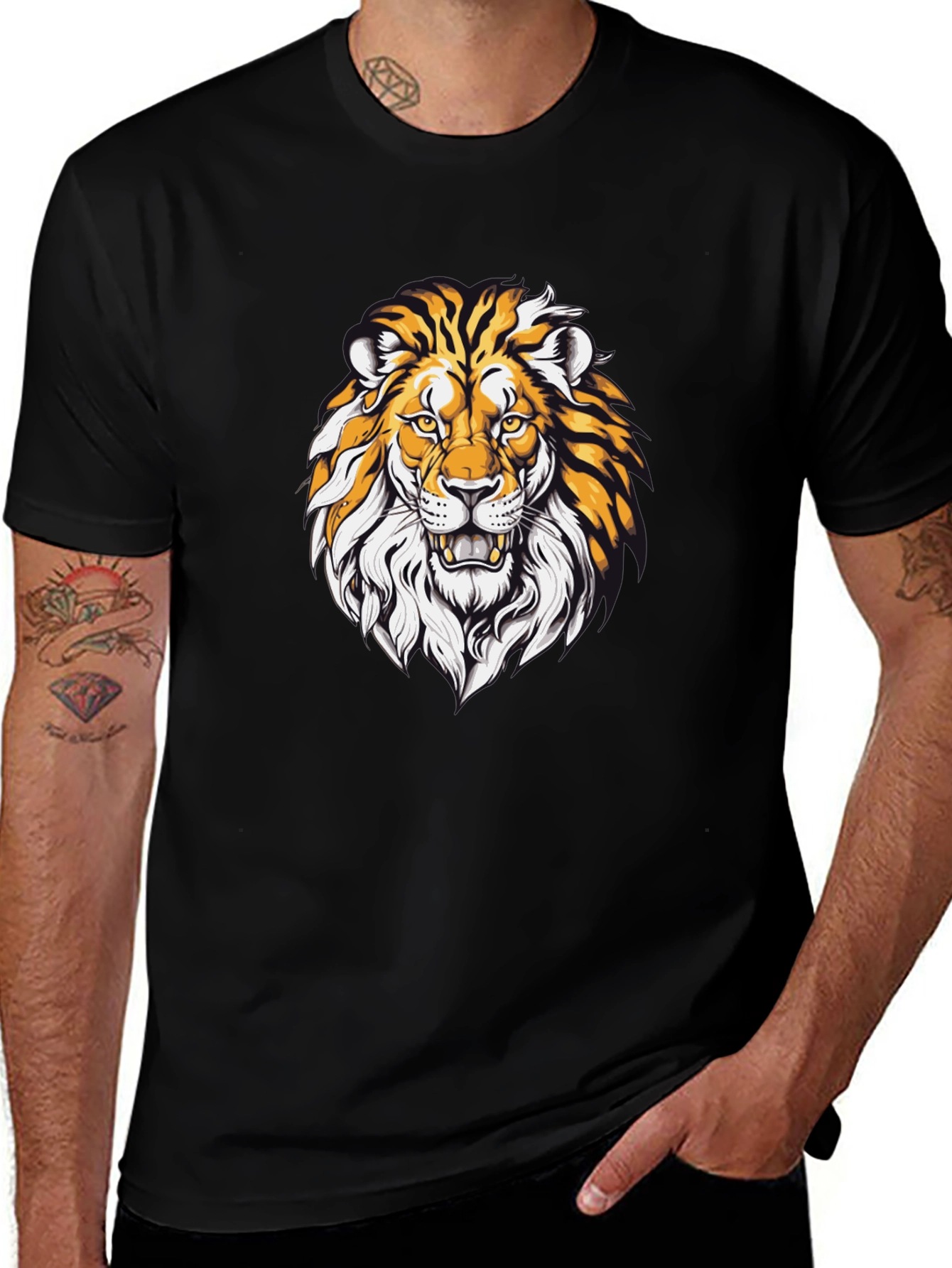 Lion Graphic Print Black T-Shirt