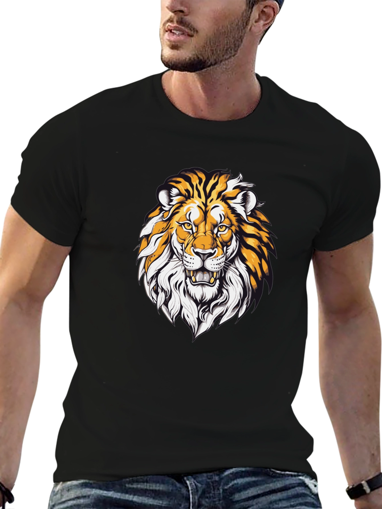 Lion Graphic Print Black T-Shirt