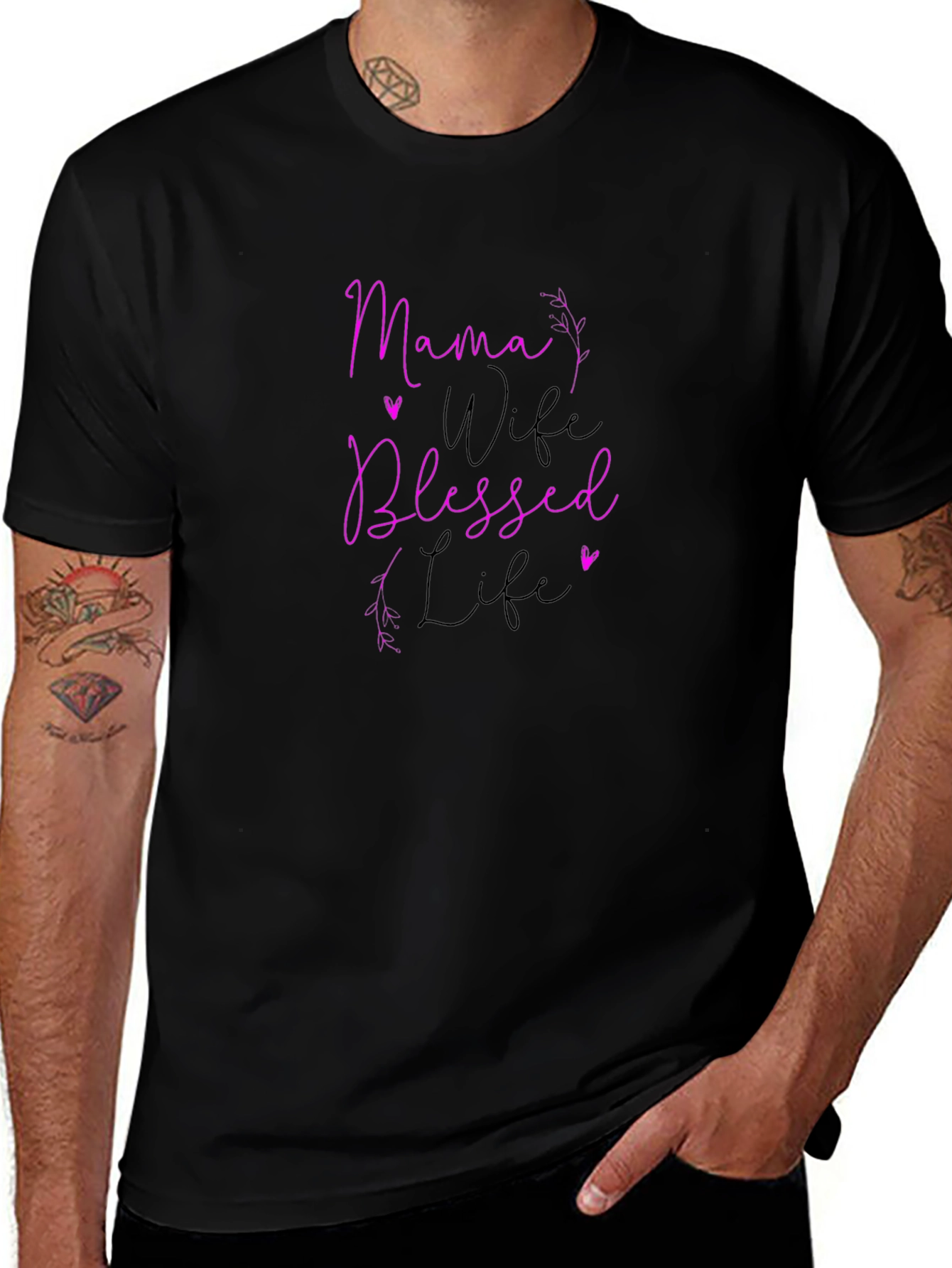 Mama Wife Blessed Life Graphic Tee - Black