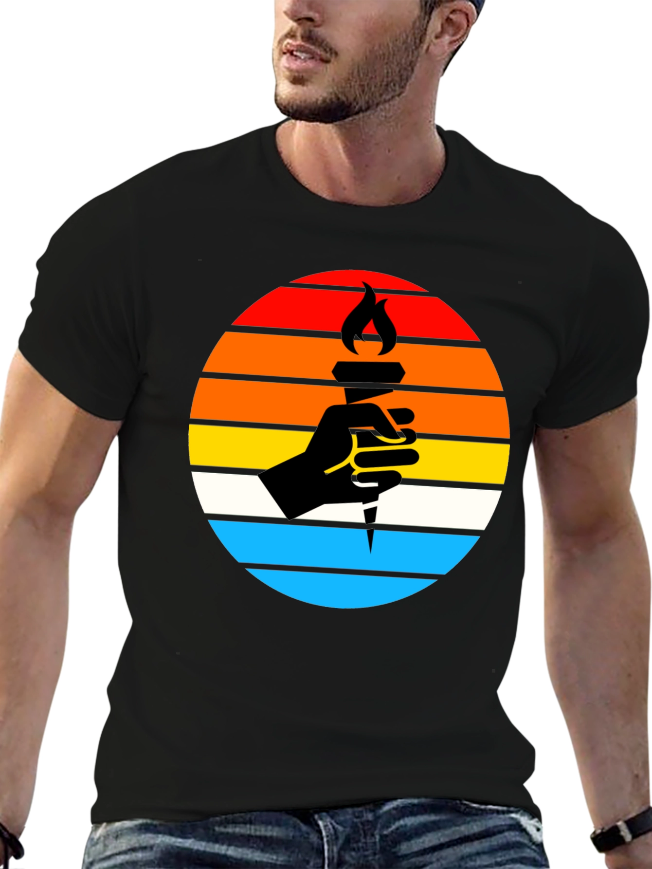 Retro Torch Graphic Tee - Black