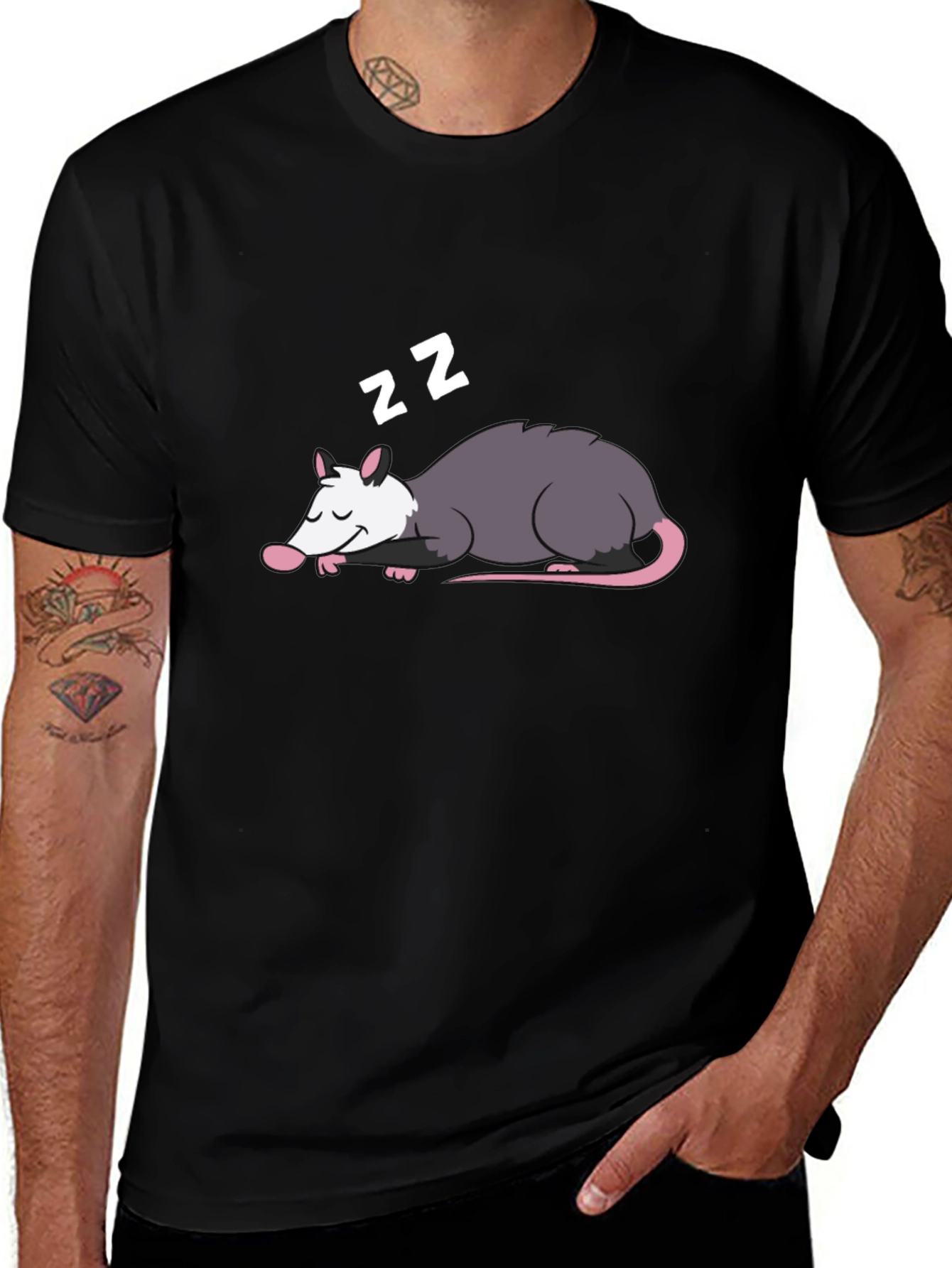 Sleeping Opossum Graphic Tee - Cute Animal Design