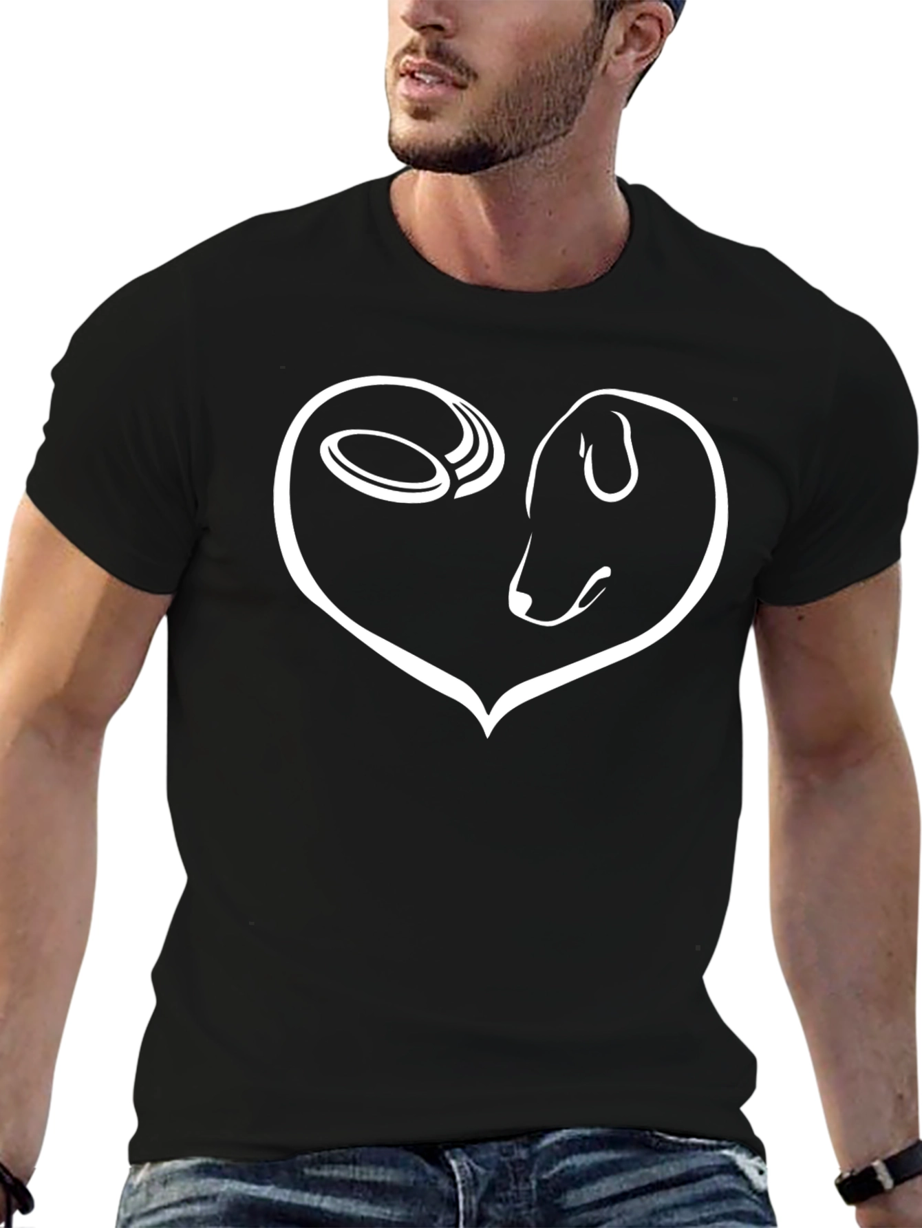 Dog Lover T-Shirt Heart Frisbee Black