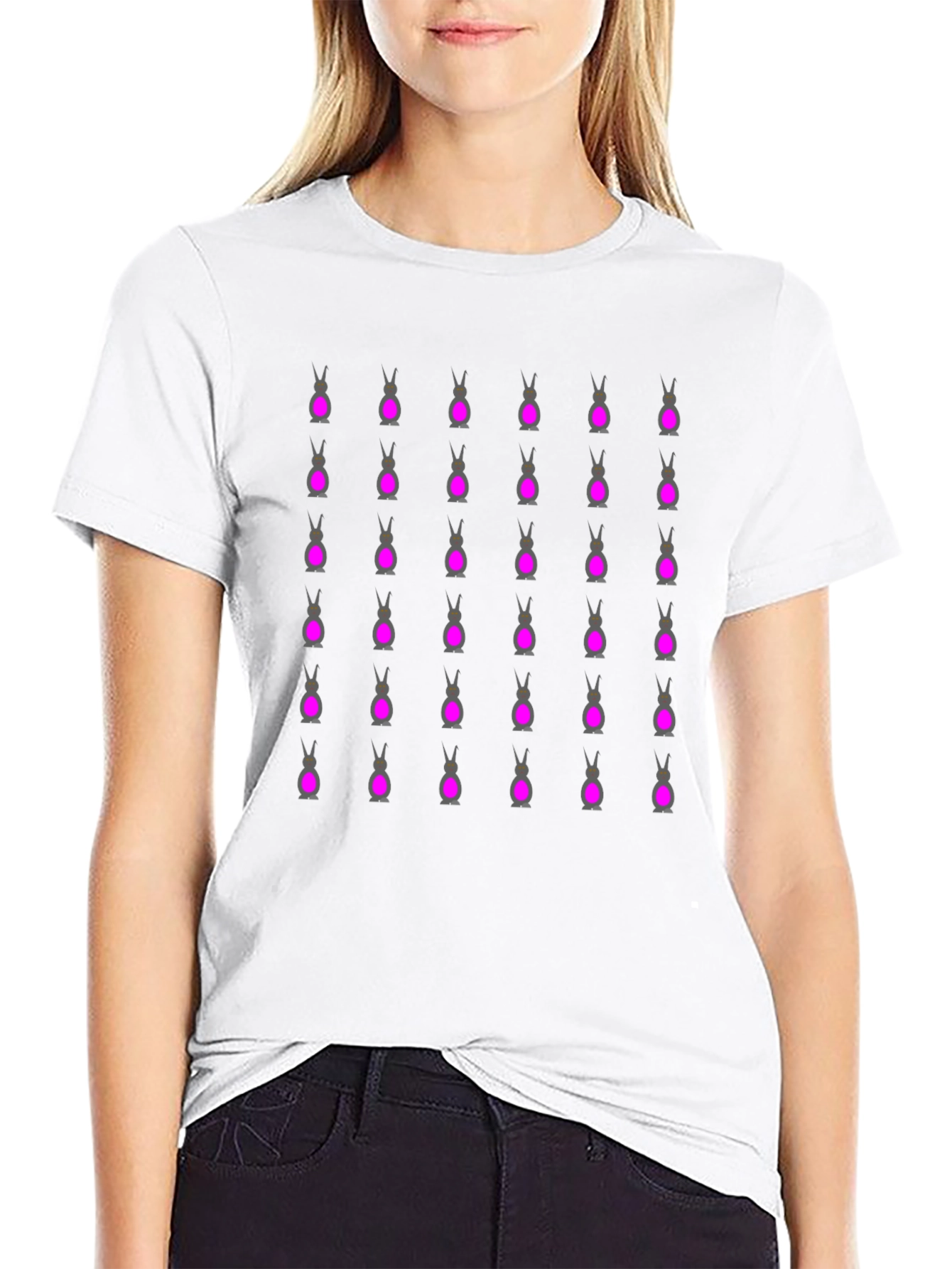 Novelty Bunny Pattern Black T-Shirt