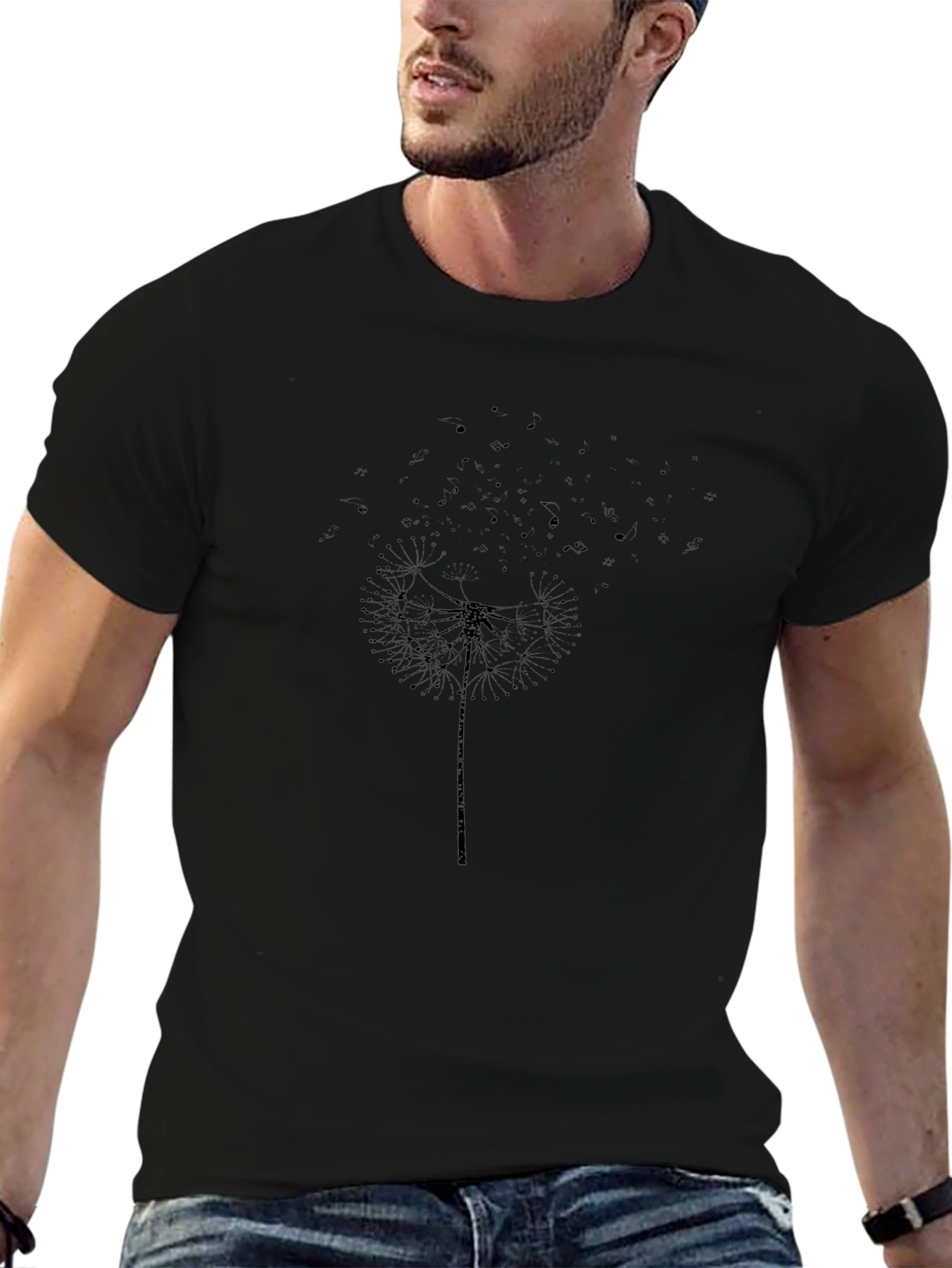 Dandelion Print Black T-Shirt - Stylish Casual Wear
