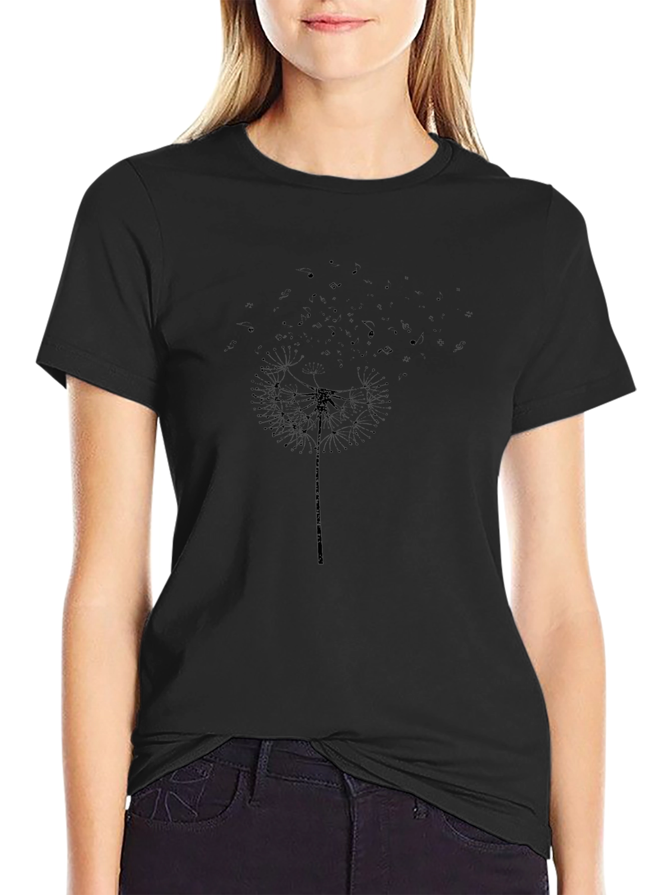 Dandelion Print Black T-Shirt - Stylish Casual Wear