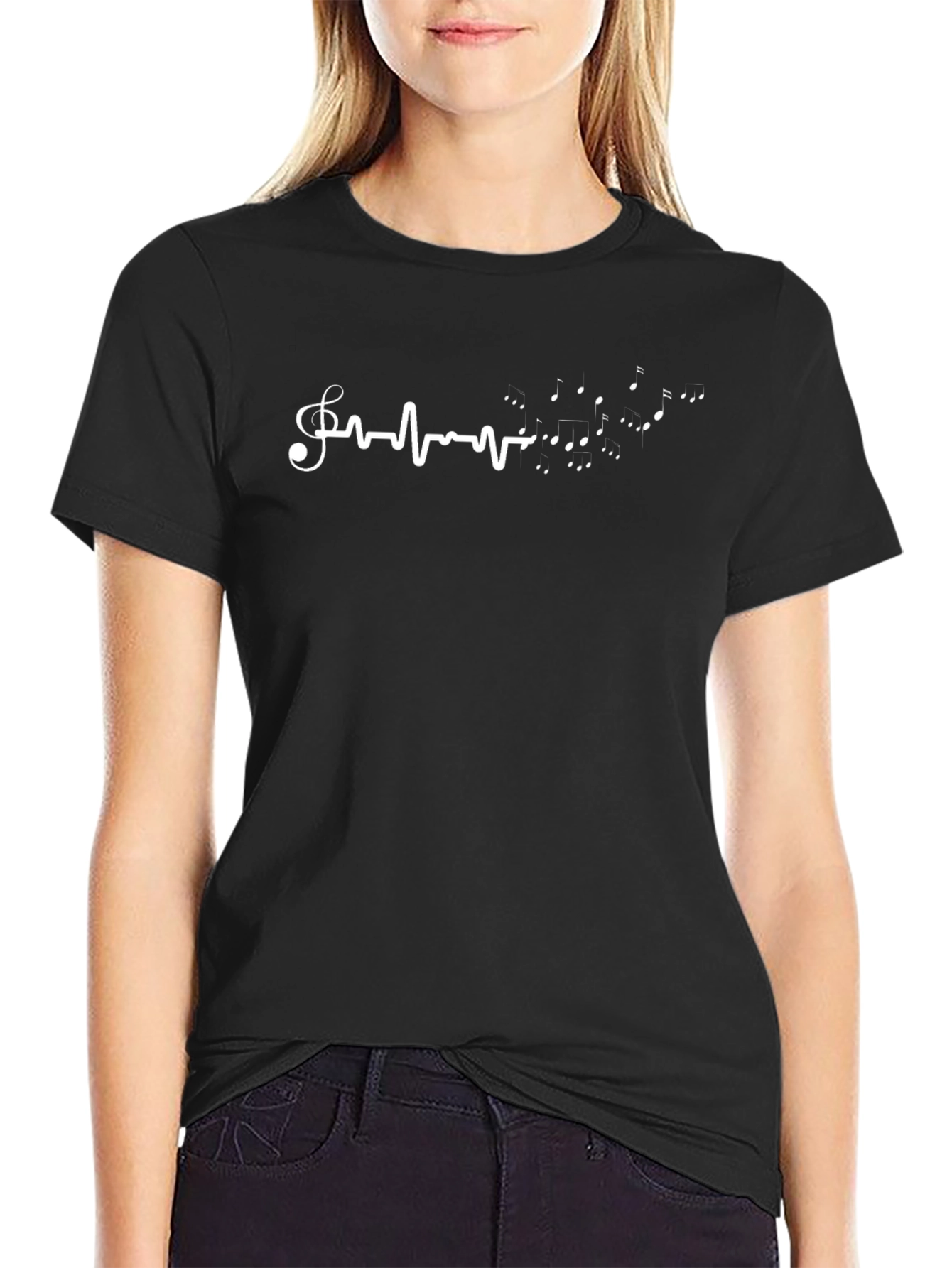 Music Heartbeat T-Shirt - Black Cotton Tee