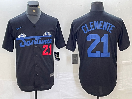 Men's Santurce Crabbers Roberto Clemente #21 Black Puerto Rico Baseball Jerseys