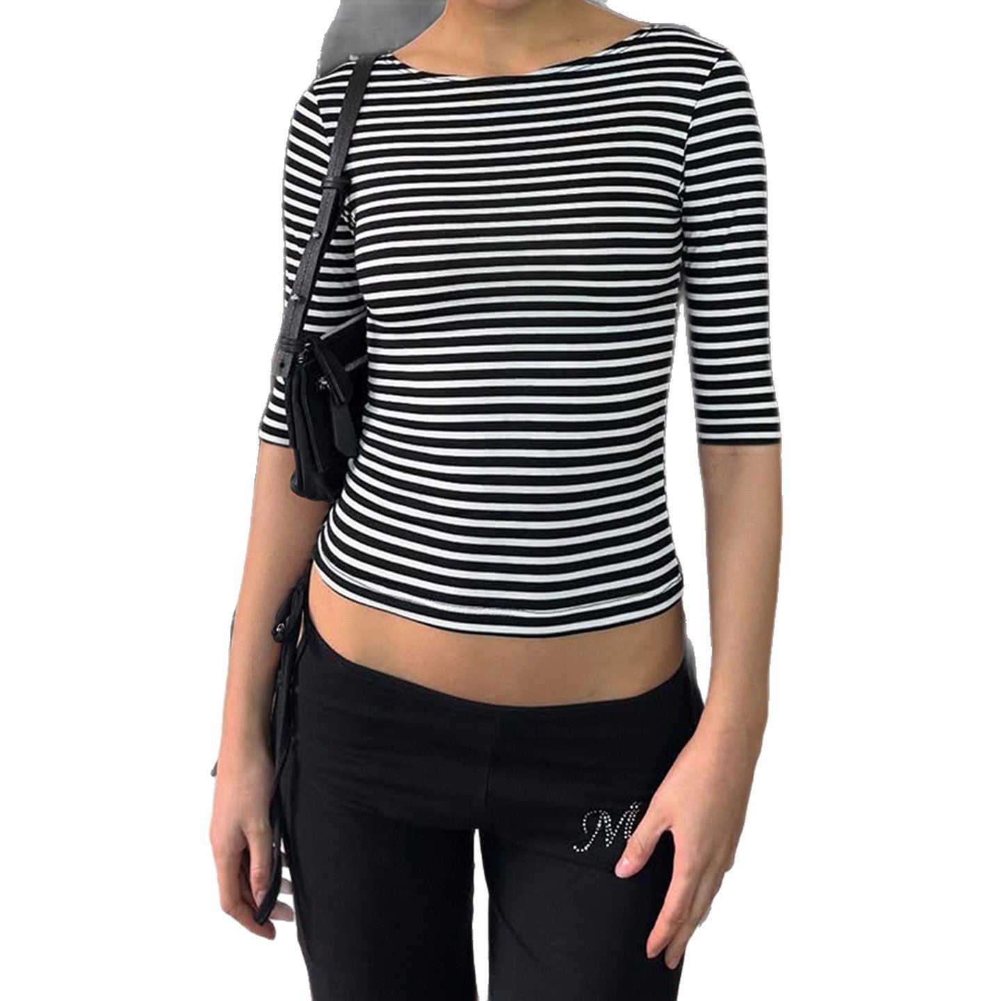 Round neck comfortable striped women's long sleeved shirt
