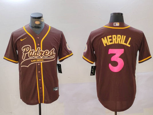 Men's San Diego Padres Jackson Merrill #3 Brown Player Jerseys