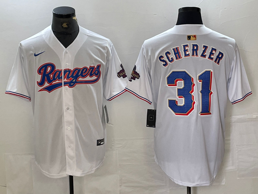Men's Texas Rangers Max Scherzer #31 White 2024 Gold Collection Limited Player Jerseys