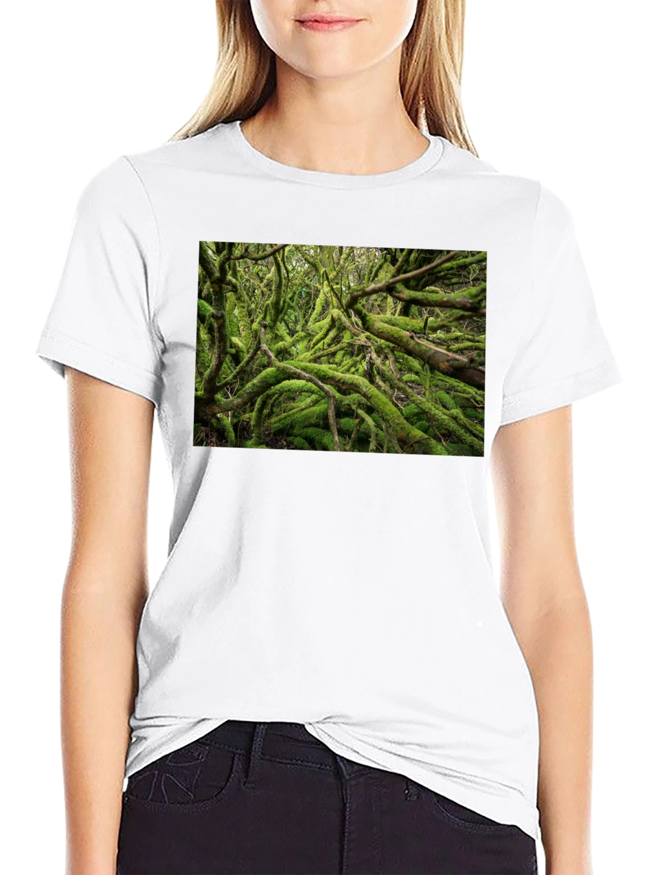 Mossy Forest Print Black T-Shirt