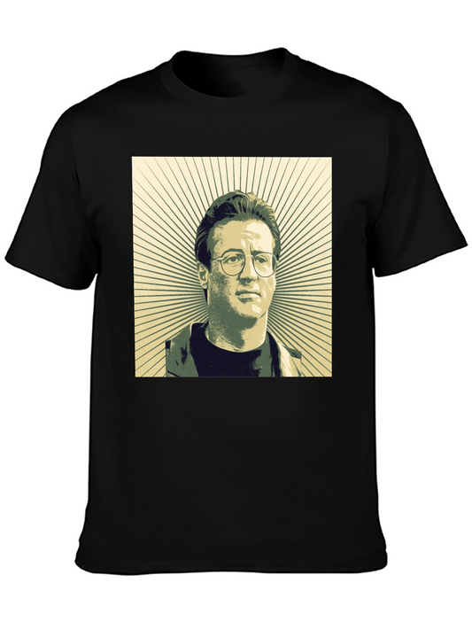 Retro Portrait Graphic Tee - Black Cotton Shirt