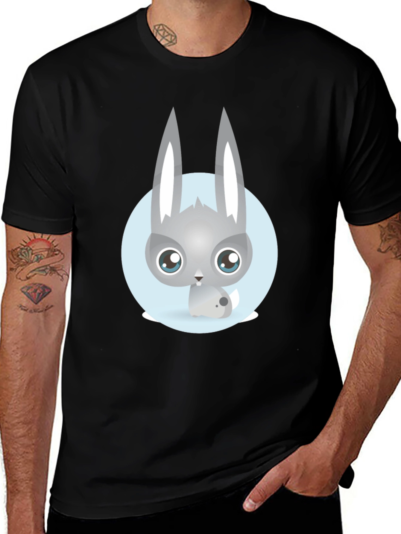 Cute Rabbit Graphic T-Shirt - Casual Black Tee