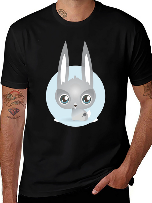 Cute Rabbit Graphic T-Shirt - Casual Black Tee