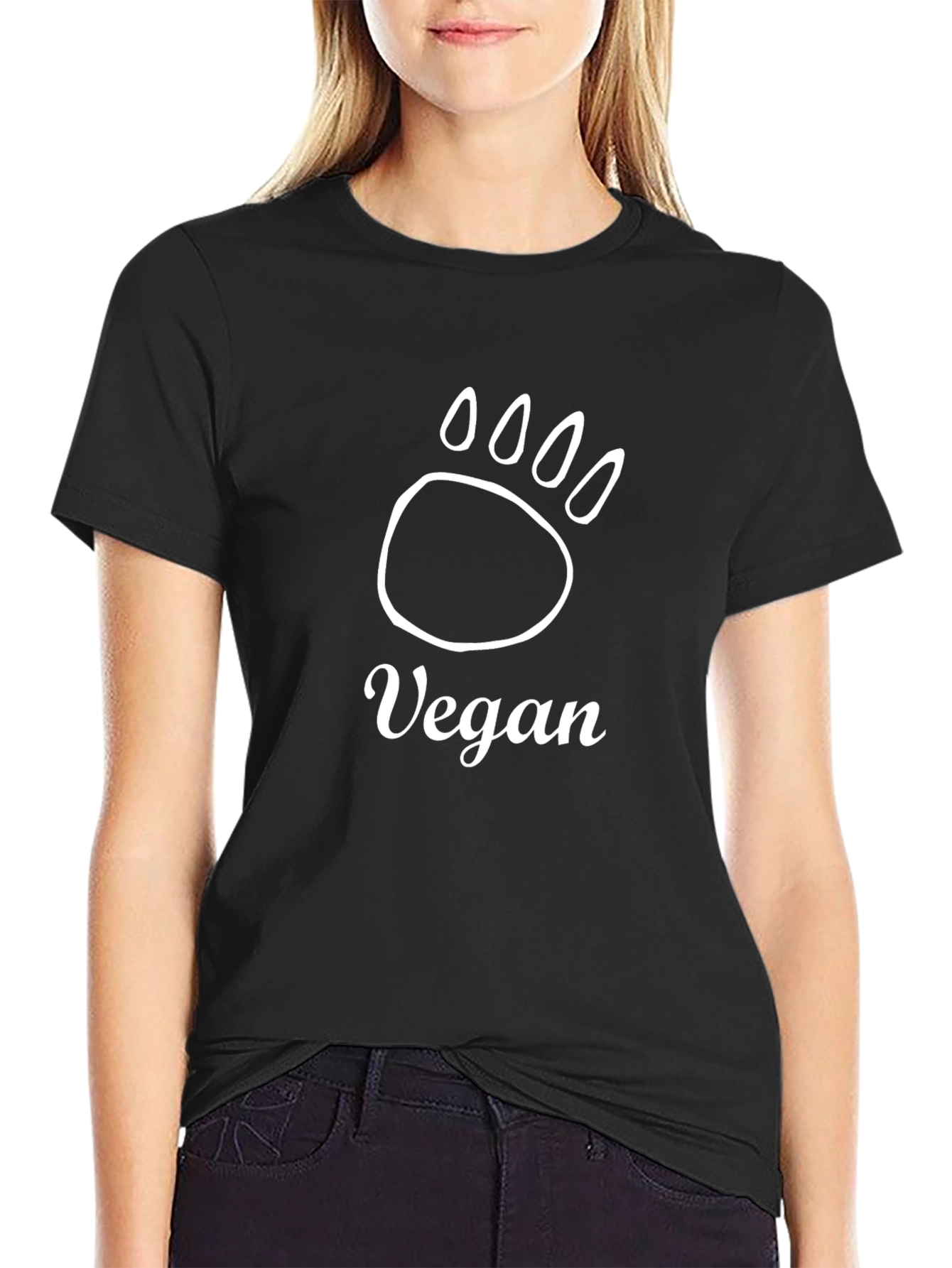 Vegan Bear Paw Print T-Shirt - Black