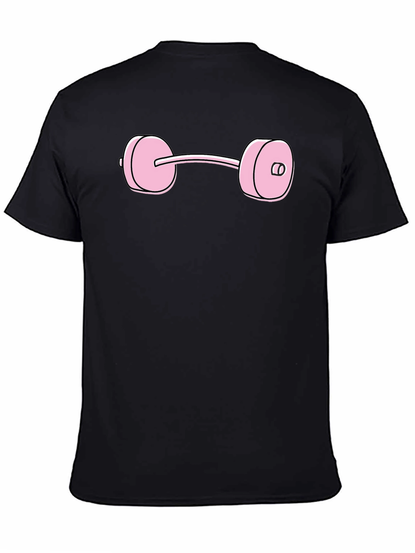 Pink Dumbbell Graphic Tee - Black Cotton T-Shirt
