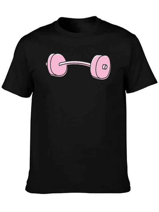 Pink Dumbbell Graphic Tee - Black Cotton T-Shirt