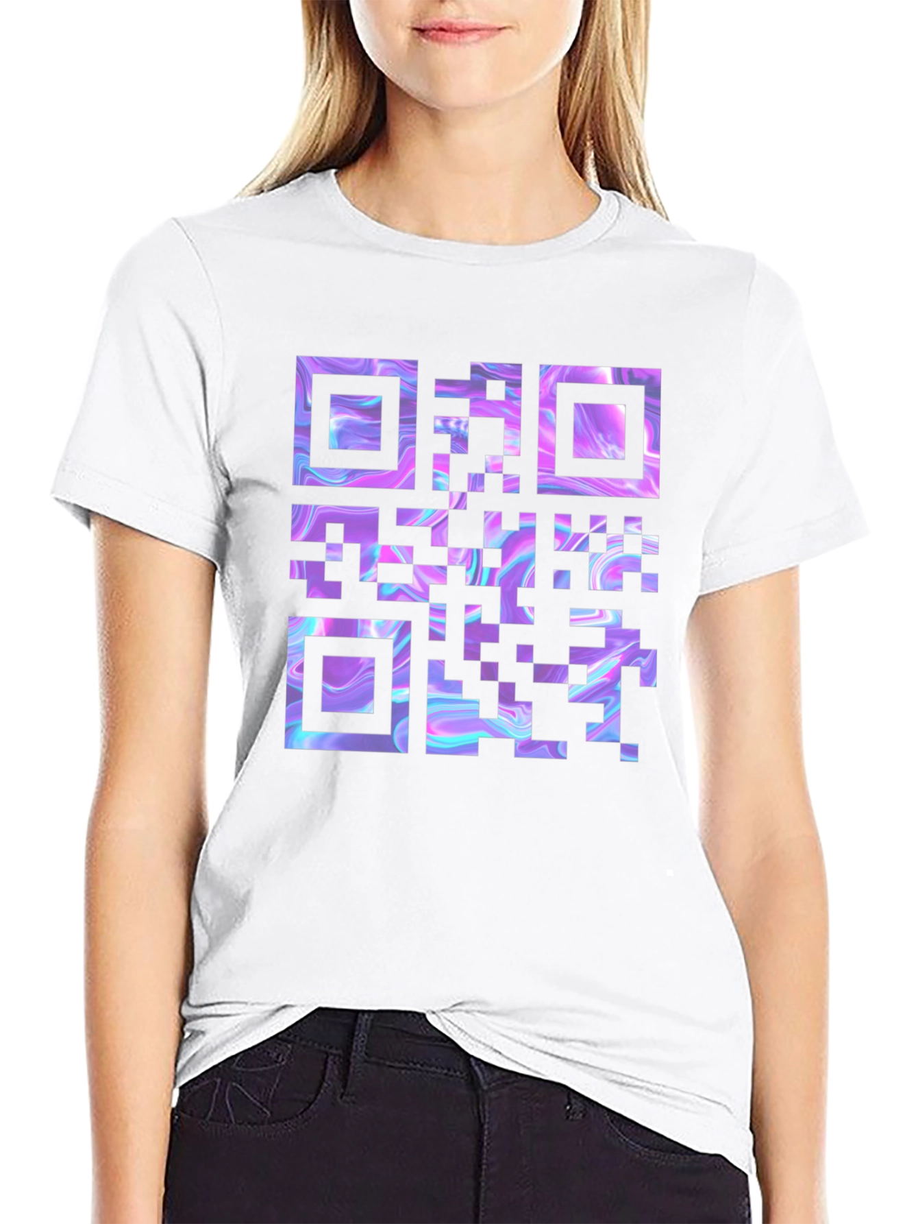 Holographic QR Code Black T-Shirt
