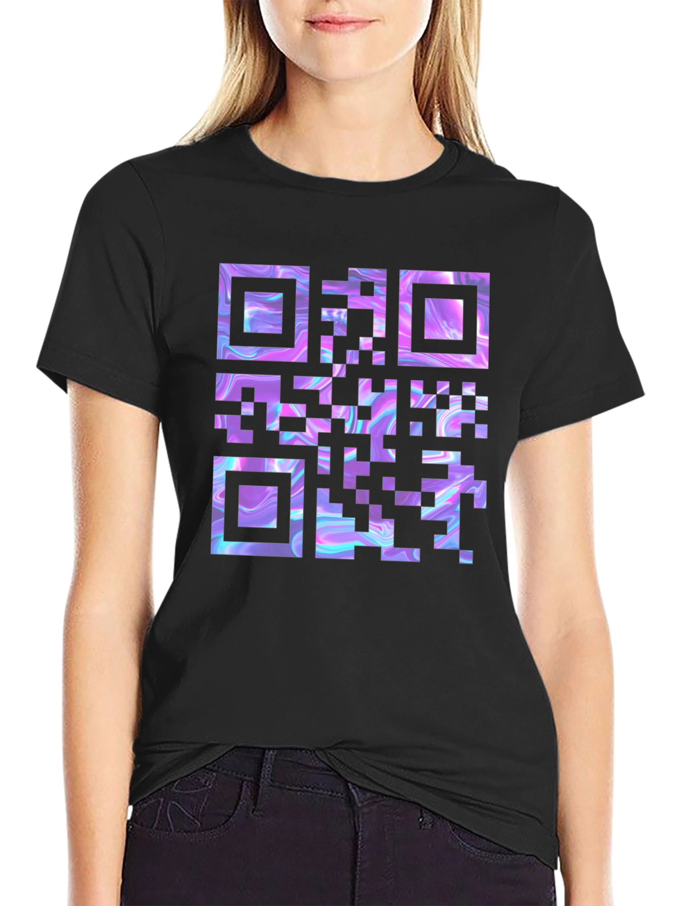 Holographic QR Code Black T-Shirt