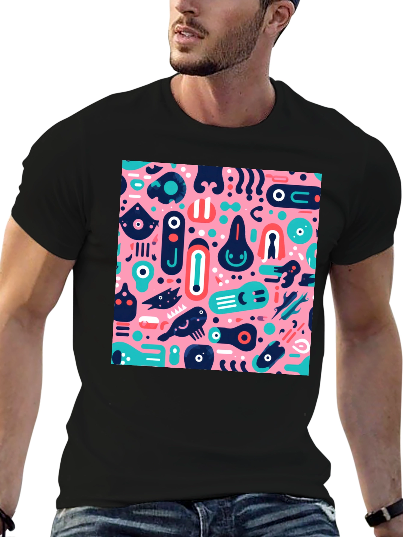 Abstract Pattern Black Crew Neck T-Shirt