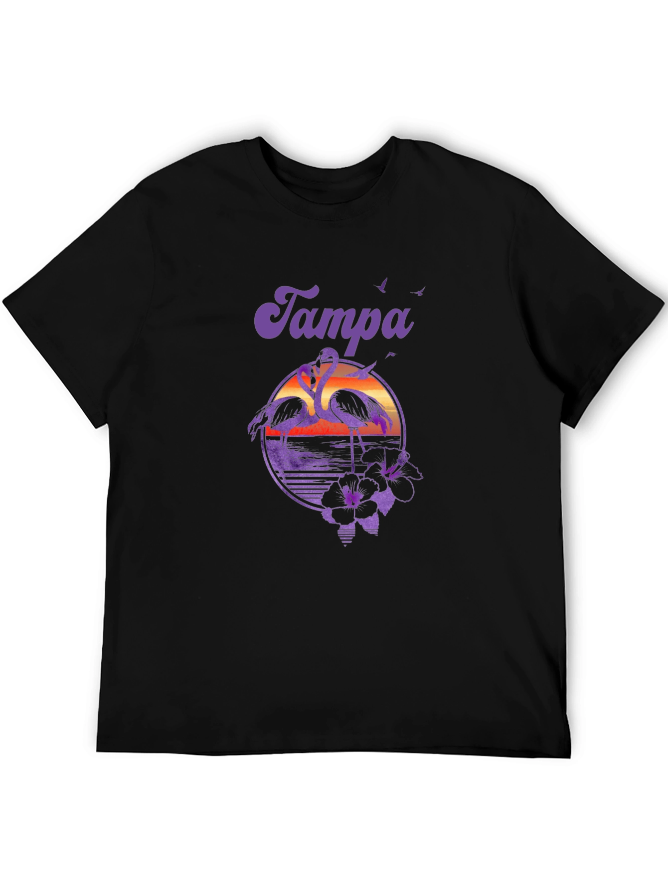 Tampa Flamingo Sunset Graphic Tee - Black