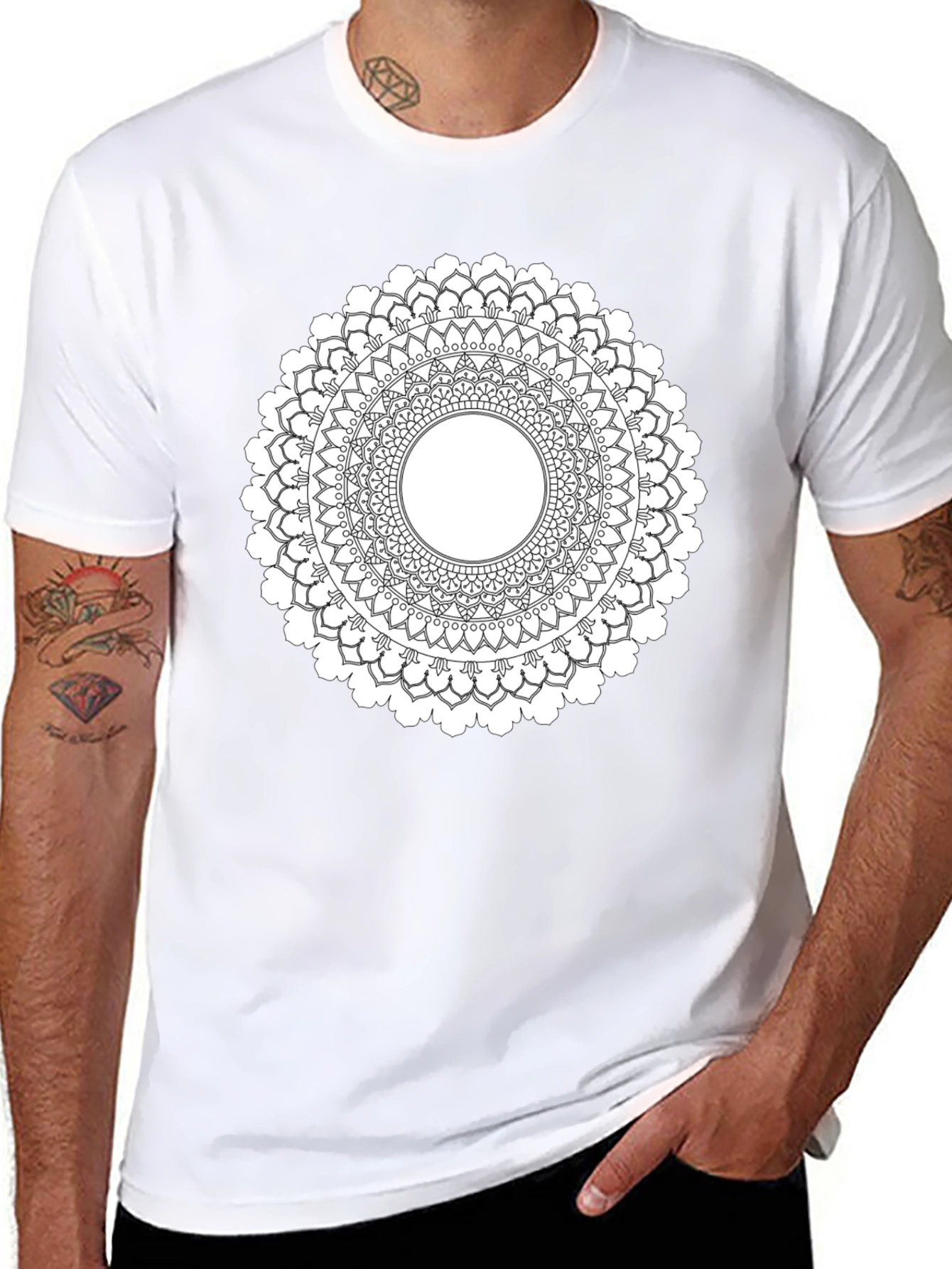 Black Mandala T-Shirt - Geometric Pattern