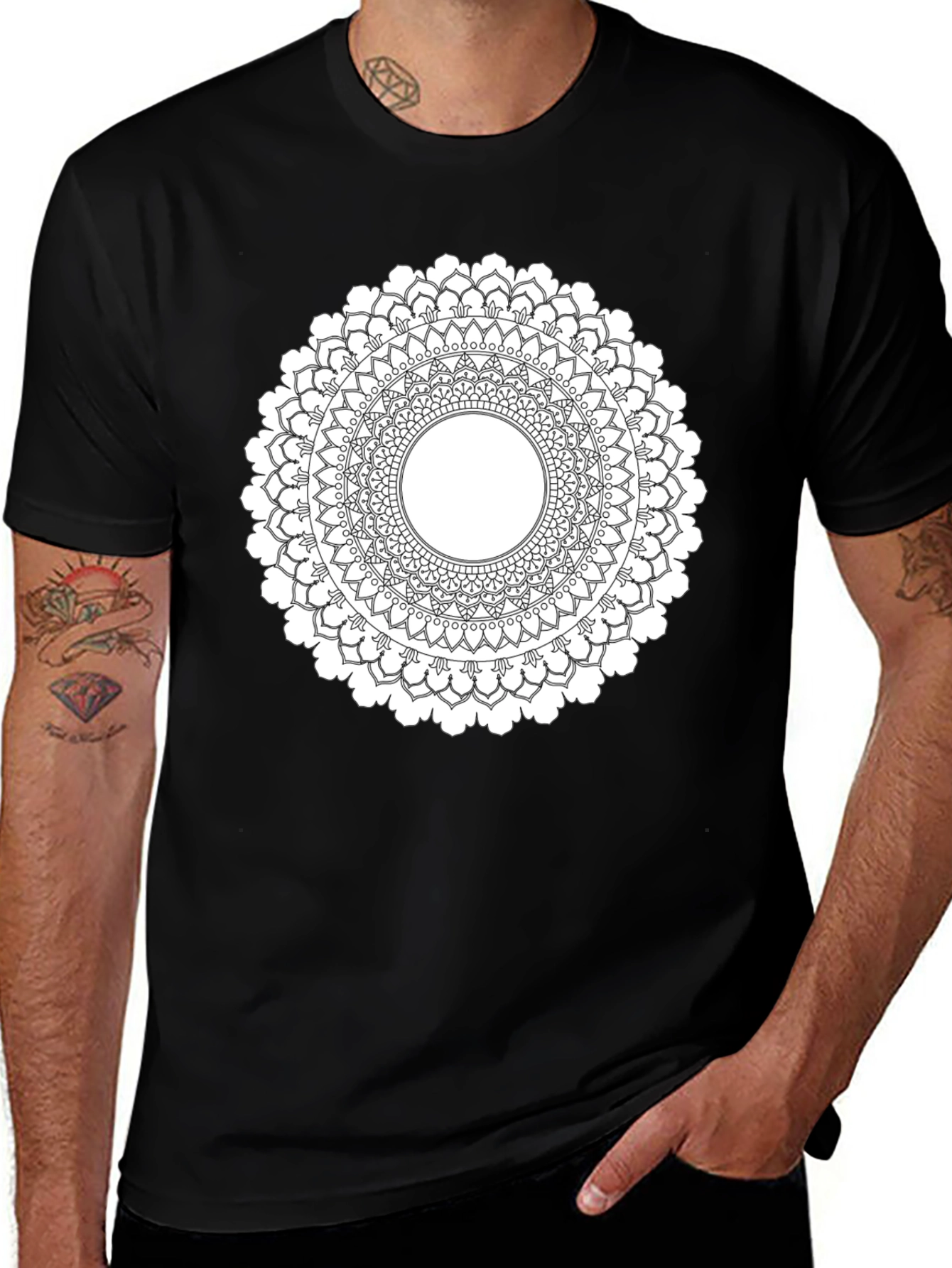 Black Mandala T-Shirt - Geometric Pattern