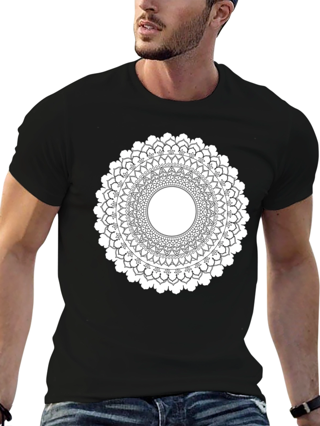 Black Mandala T-Shirt - Geometric Pattern