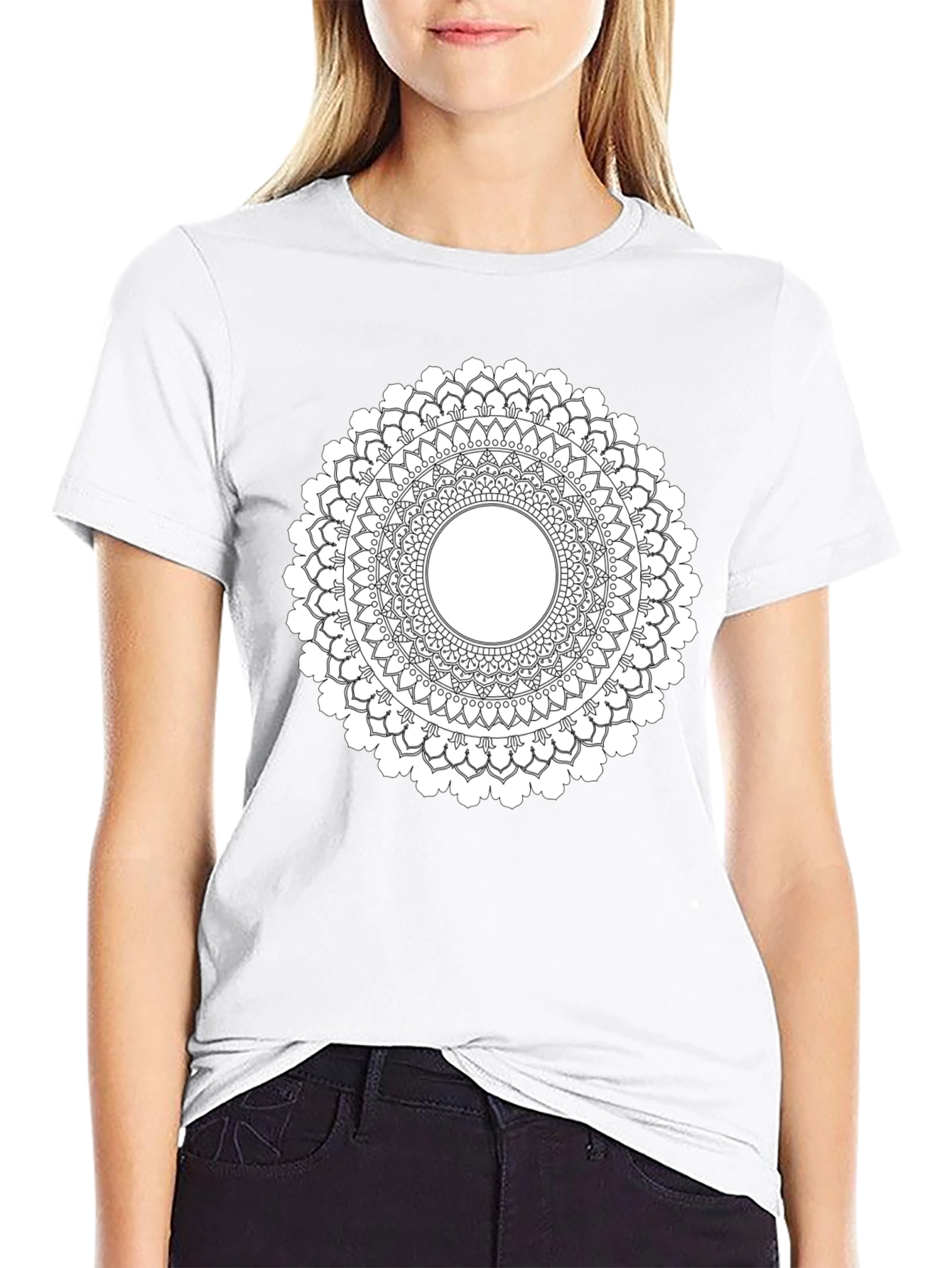 Black Mandala T-Shirt - Geometric Pattern