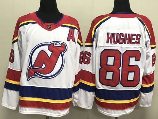 Men's New Jerseys Devils Jack Hughes #86 White Player Game Jerseys
